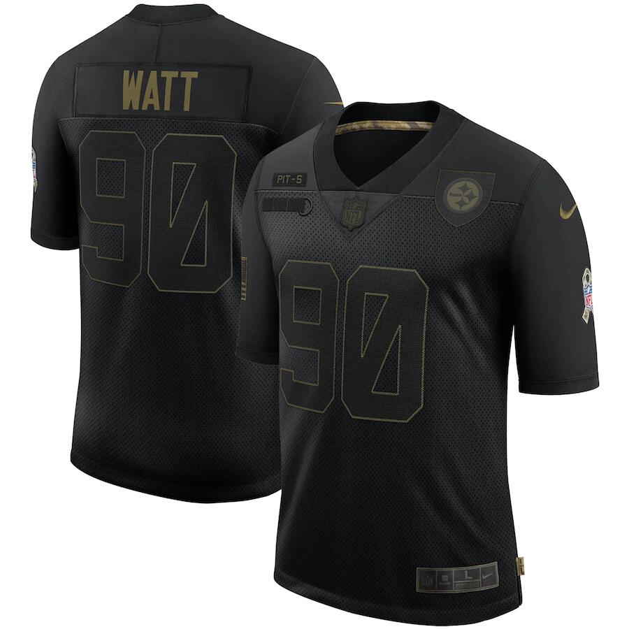 Mens Pittsburgh Steelers #90 T J Watt Black 2020 Salute To Service Limited Stitched Jersey