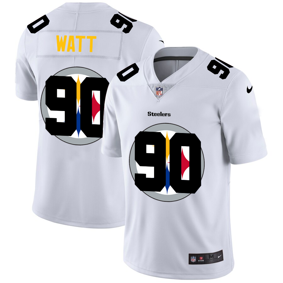 Mens Pittsburgh Steelers #90 T J Watt White Shadow Logo Limited Stitched Jersey