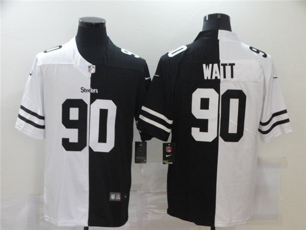 Mens Pittsburgh Steelers #90 T J Watt Black White Split Limited Stitched Jersey
