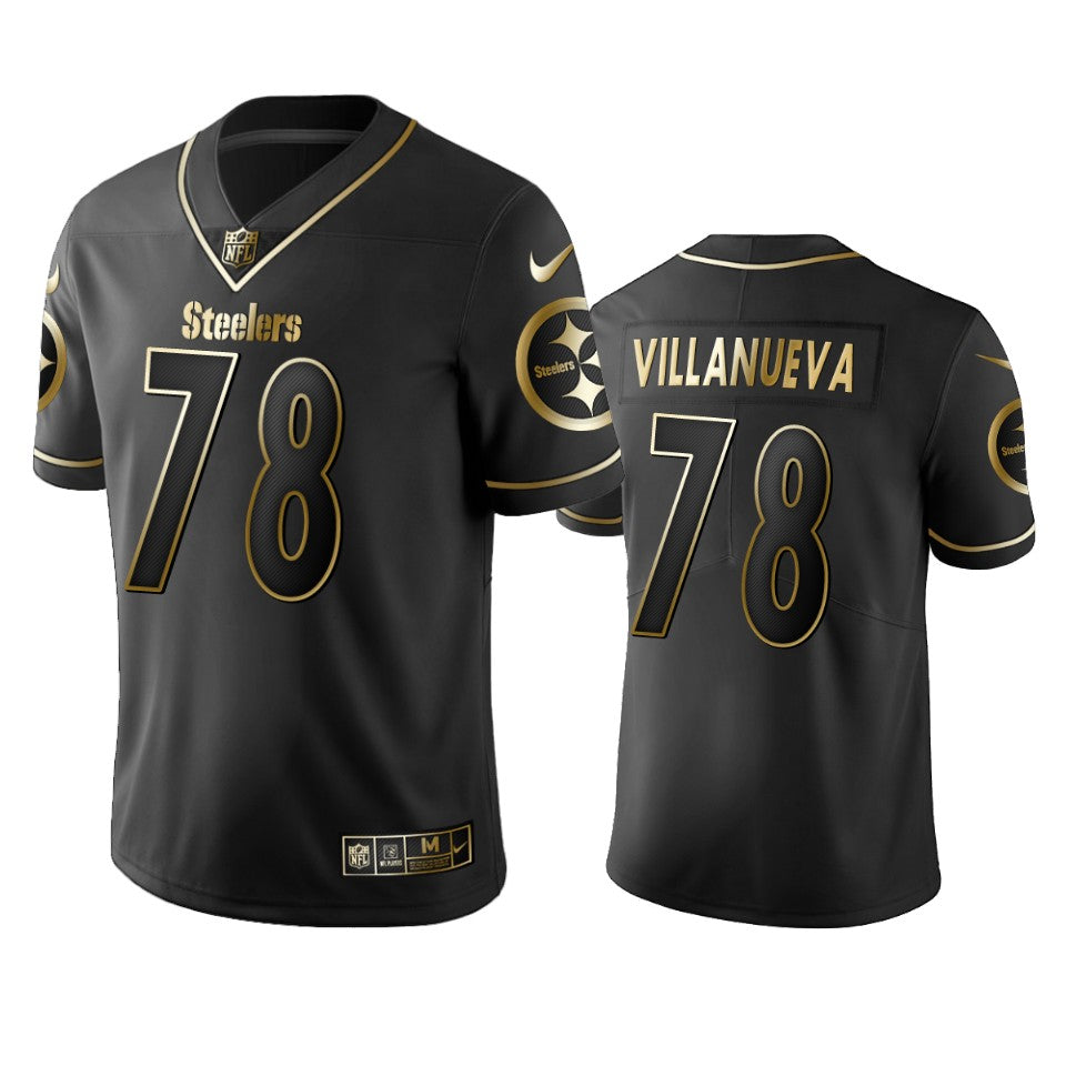 Mens Pittsburgh Steelers #78 Alejandro Villanueva Black 2019 Golden Edition Limited Stitched NFL Jersey