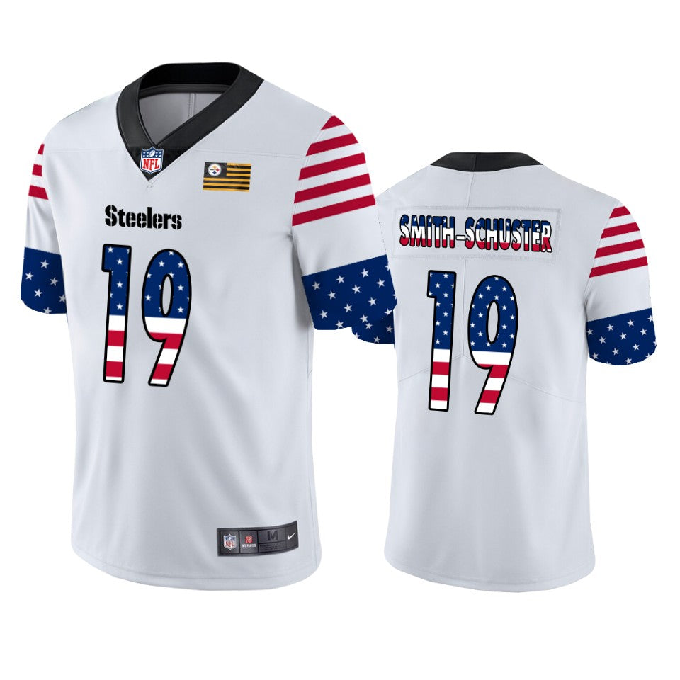 Mens Pittsburgh Steelers #19 JuJu Smith-Schuster White 2019 USA Flag Fashion Limited Stitched NFL Jersey