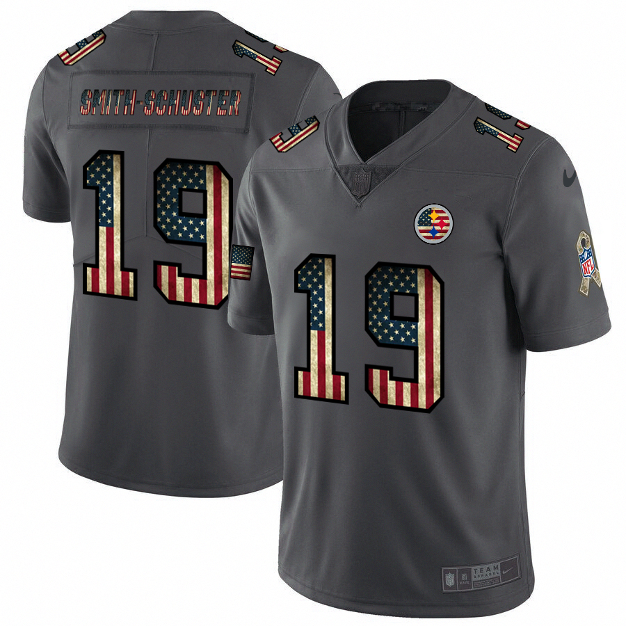 Mens Pittsburgh Steelers #19 JuJu Smith-Schuster Grey 2019 Salute To Service USA Flag Fashion Limited Stitched NFL Jersey