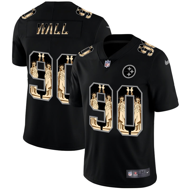 Mens Pittsburgh Steelers #90 T J Watt 2019 Black Statue of Liberty Limited Stitched NFL Jersey