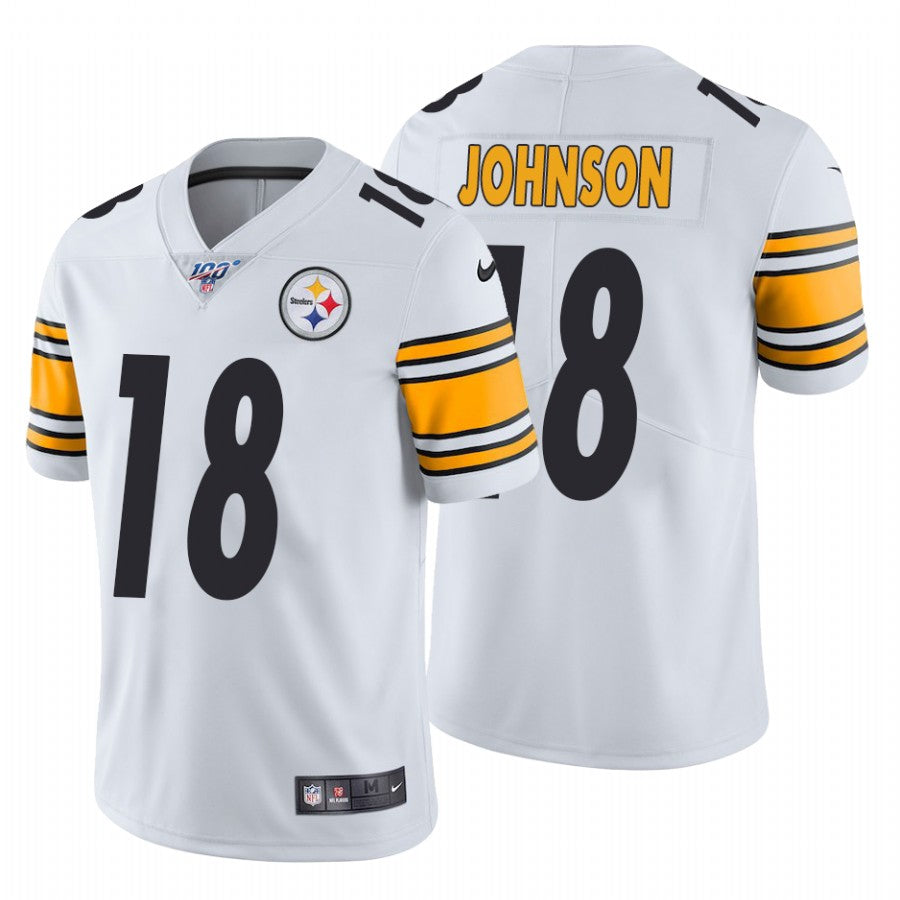 Mens Pittsburgh Steelers #18 Diontae Johnson 2019 100th Season White Vapor Untouchable Limited Stitched NFL Jersey