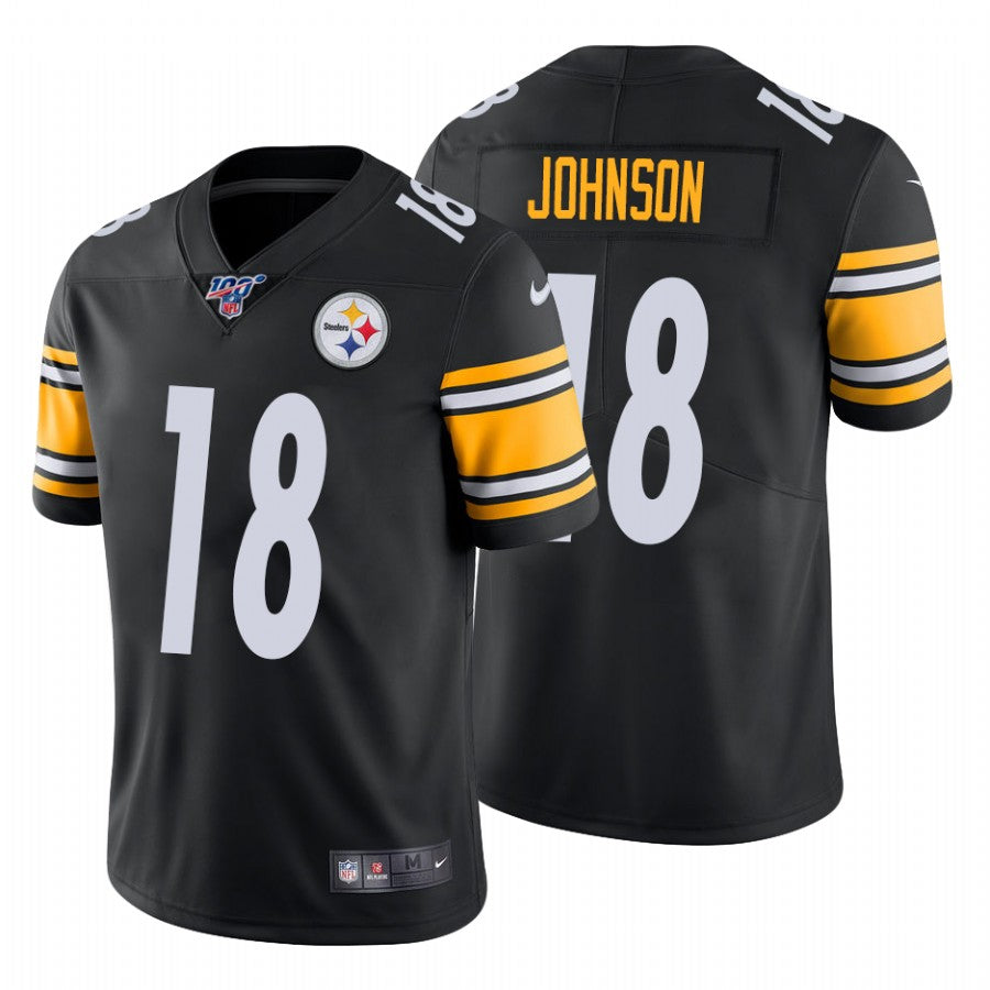 Mens Pittsburgh Steelers #18 Diontae Johnson 2019 100th Season Black Vapor Untouchable Limited Stitched NFL Jersey