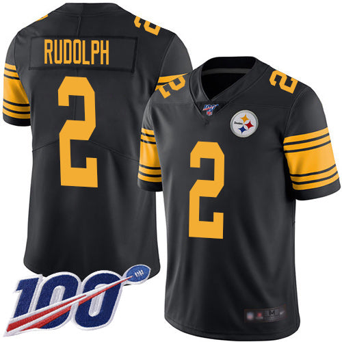 Mens Pittsburgh Steelers #2 Mason Rudolph 2019 Black 100th Season Color Rush Limited Stitched NFL Jersey