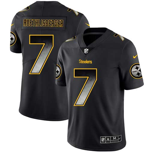 Mens Pittsburgh Steelers #7 Ben Roethlisberger Black 2019 Smoke Fashion Limited Stitched NFL Jersey