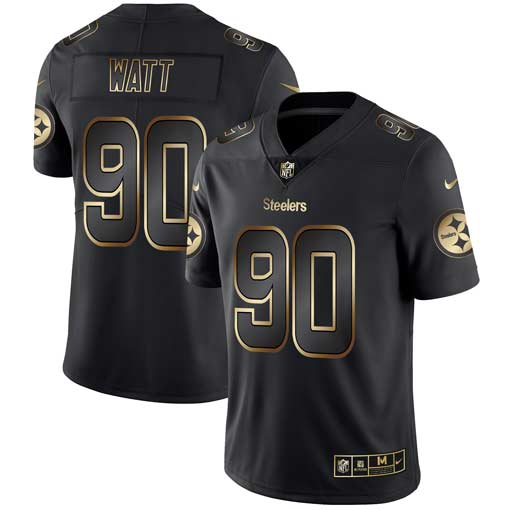 Mens Pittsburgh Steelers #90 T J Watt 2019 Black Gold Edition Stitched NFL Jersey