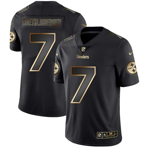 Mens Pittsburgh Steelers #7 Ben Roethlisberger 2019 Black Gold Edition Stitched NFL Jersey