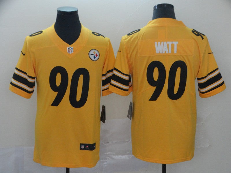 Mens Pittsburgh Steelers #90 T J Watt Gold Inverted Legend Stitched NFL Jersey