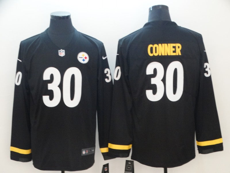 Mens Pittsburgh Steelers # 30 James Conner Black Therma Long Sleeve Stitched NFL Jersey