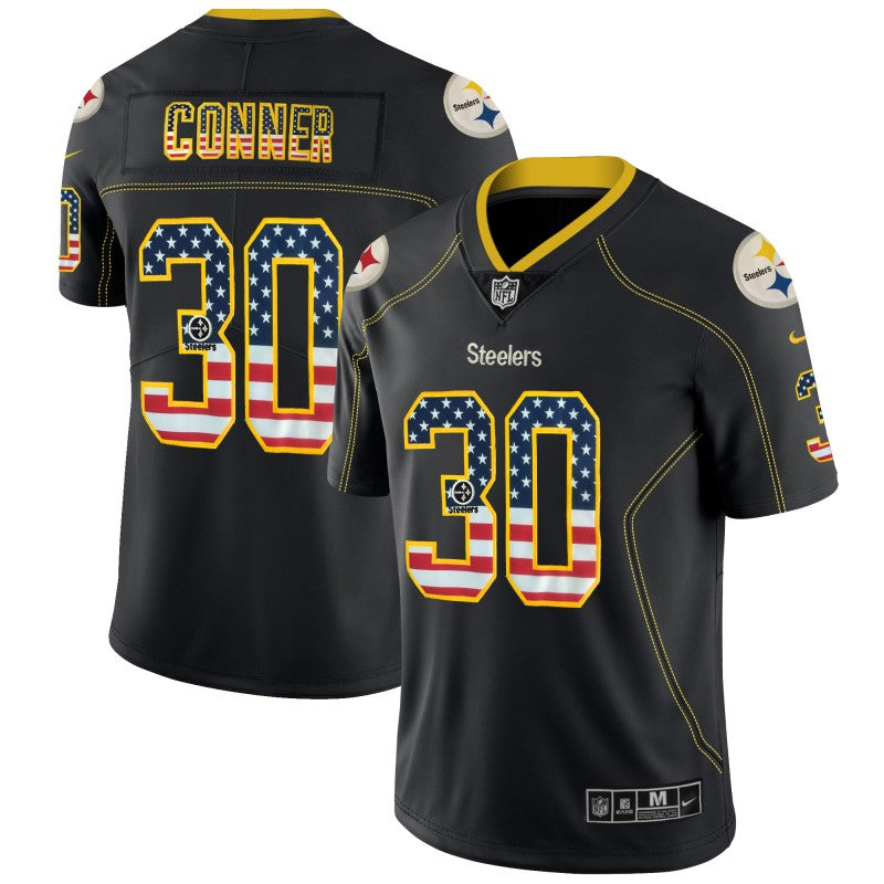 Mens Pittsburgh Steelers #30 James Conner Black 2018 USA Flag Color Rush Limited Fashion NFL Stitched Jersey