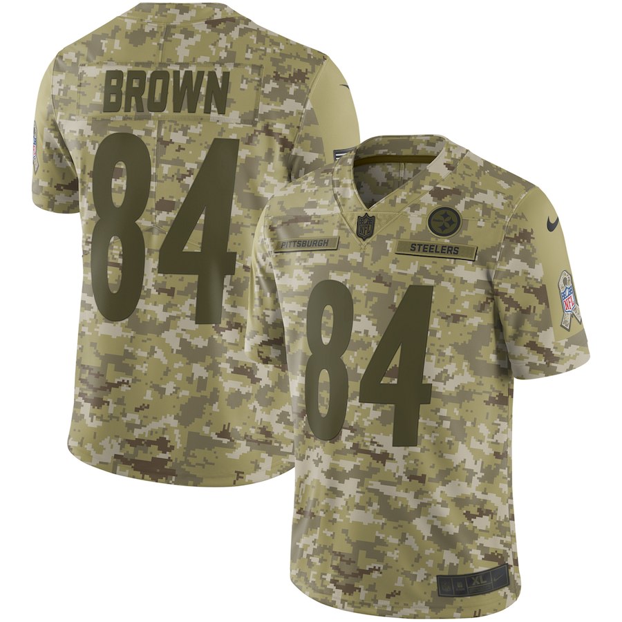 Mens Pittsburgh Steelers #84 Antonio Brown 2018 Camo Salute to Service Limited Stitched NFL Jersey
