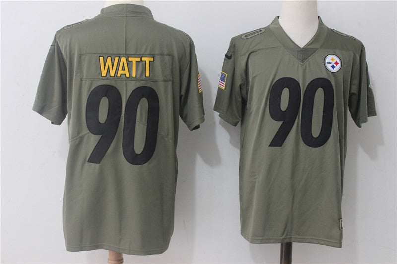 Mens Nike Pittsburgh Steelers #90 TJ Watt Olive Salute To Service Limited Stitched NFL Jersey