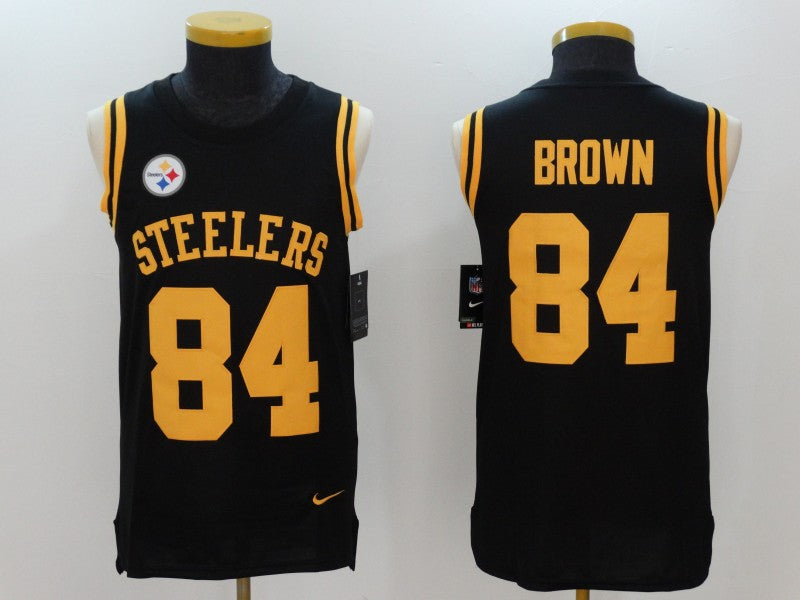 Mens Nike Pittsburgh Steelers #84 Antonio Brown Black Team Color Stitched NFL Limited Rush Tank Top Jersey