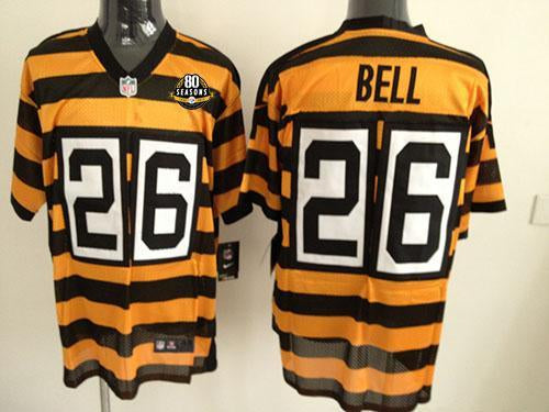 Nike Steelers #26 LeVeon Bell Yellow/Black Alternate 80TH Throwback Mens Stitched NFL Elite Jersey