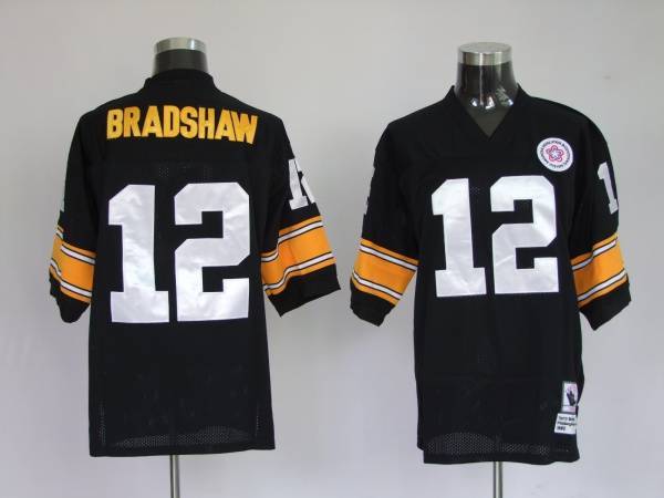 Mitchell Ness Steelers #12 Terry Bradshaw Black Stitched Throwback NFL Jersey