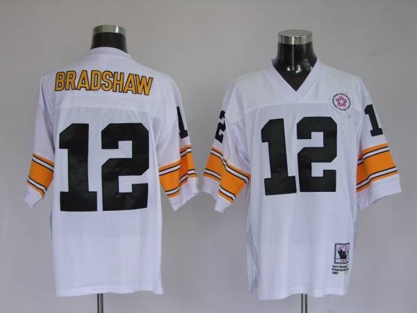 Mitchell Ness Steelers #12 Terry Bradshaw White Stitched Throwback NFL Jersey