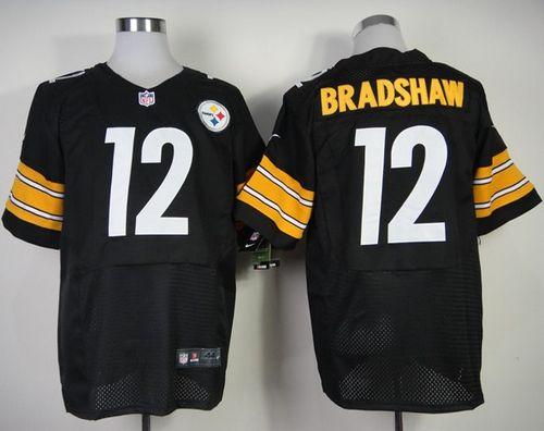 Nike Steelers #12 Terry Bradshaw Black Team Color Mens Stitched NFL Elite Jersey