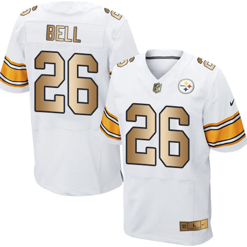 Nike Steelers #26 LeVeon Bell White Mens Stitched NFL Elite Gold Jersey