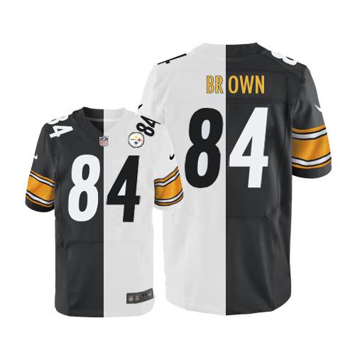 Nike Steelers #84 Antonio Brown White/Black Mens Stitched NFL Elite Split Jersey
