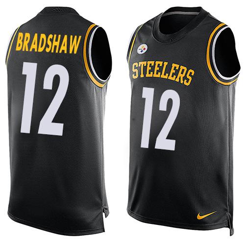 Nike Steelers #12 Terry Bradshaw Black Team Color Mens Stitched NFL Limited Tank Top Jersey