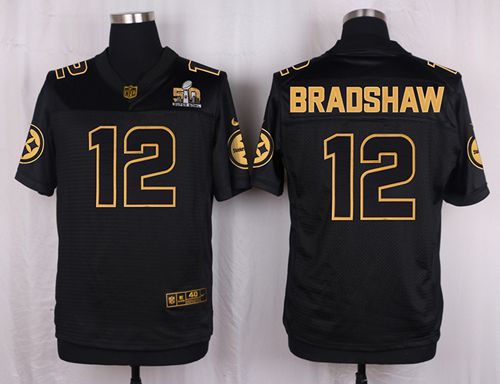 Nike Steelers #12 Terry Bradshaw Black Mens Stitched NFL Elite Pro Line Gold Collection Jersey