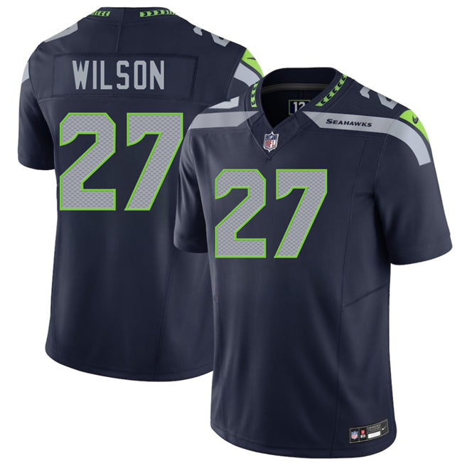 Mens Seattle Seahawks #27 Emanuel Wilson Navy 2026 FUSE Vapor Untouchable Limited Stitched Football Jersey