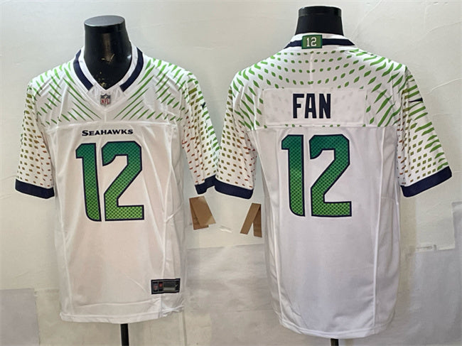Mens Seattle Seahawks #12 Fan White 2025 FUSE ¡°Rivalries¡± Vapor Untouchable Limited Stitched Football Jersey