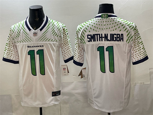 Mens Seattle Seahawks #11 Jaxon Smith-Njigba White 2025 FUSE ¡°Rivalries¡± Vapor Untouchable Limited Stitched Football Jersey