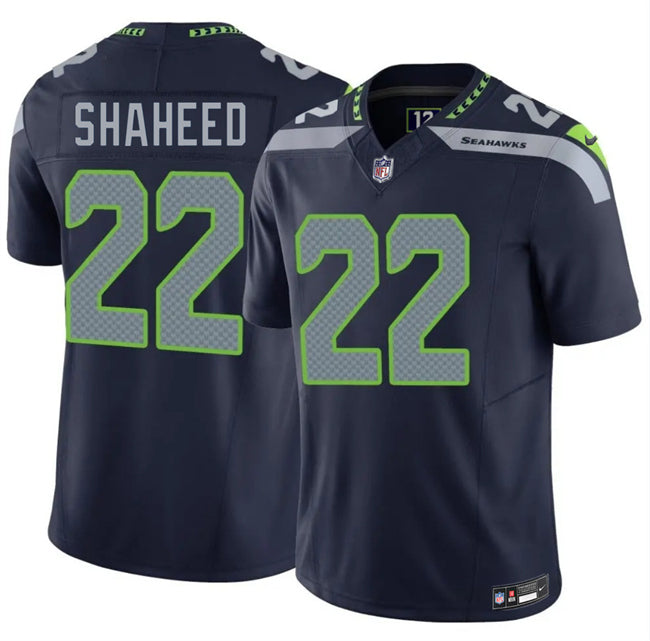 Mens Seattle Seahawks #22 Rashid Shaheed Navy 2025 FUSE Vapor Untouchable Limited Stitched Football Jersey