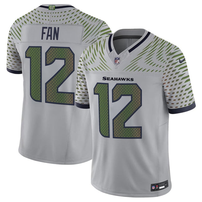 Mens Seattle Seahawks #12 Fan Grey 2025 FUSE ¡°Rivalries¡± Vapor Untouchable Limited Stitched Football Jersey