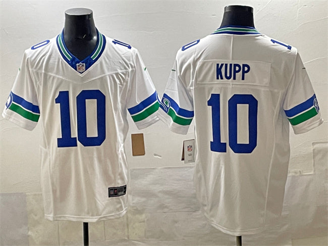 Mens Seattle Seahawks #10 Cooper Kupp White FUSE Throwback Vapor Limited Stitched Football Jersey