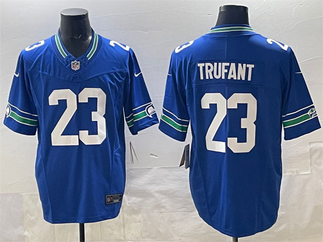 Mens Seattle Seahawks #23 Marcus Trufant Royal 2024 FUSE Throwback Vapor Limited Stitched Football Jersey