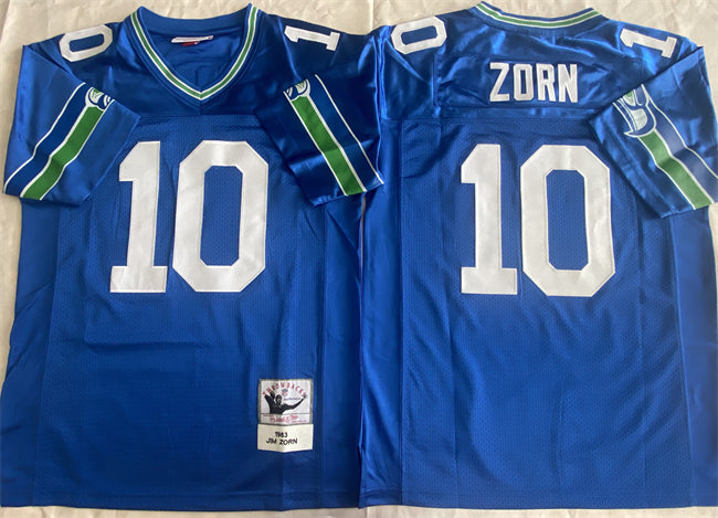 Mens Seattle Seahawks #10 Jim Zorn Royal Throwback Stitched Football Jersey