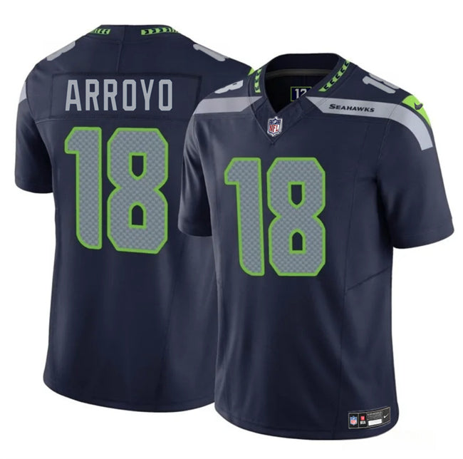 Mens Seattle Seahawks #18 Elijah Arroyo Navy 2025 Draft FUSE Vapor Limited Stitched Football Jersey