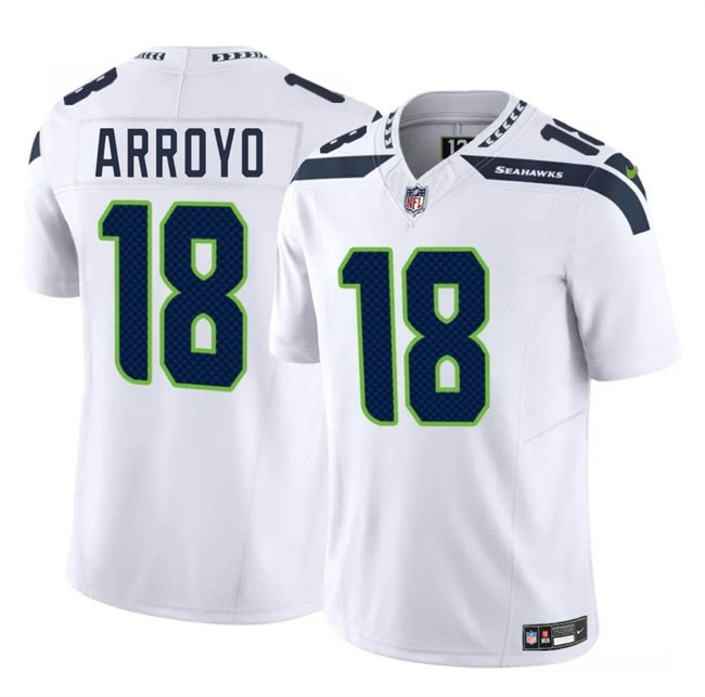 Mens Seattle Seahawks #18 Elijah Arroyo White 2025 Draft FUSE Vapor Limited Stitched Football Jersey