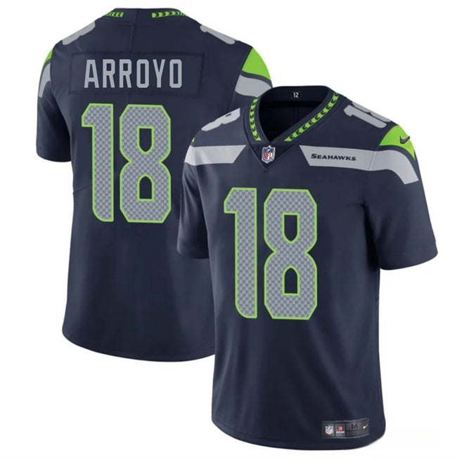 Mens Seattle Seahawks #18 Elijah Arroyo Navy 2025 Draft Vapor Limited Stitched Football Jersey