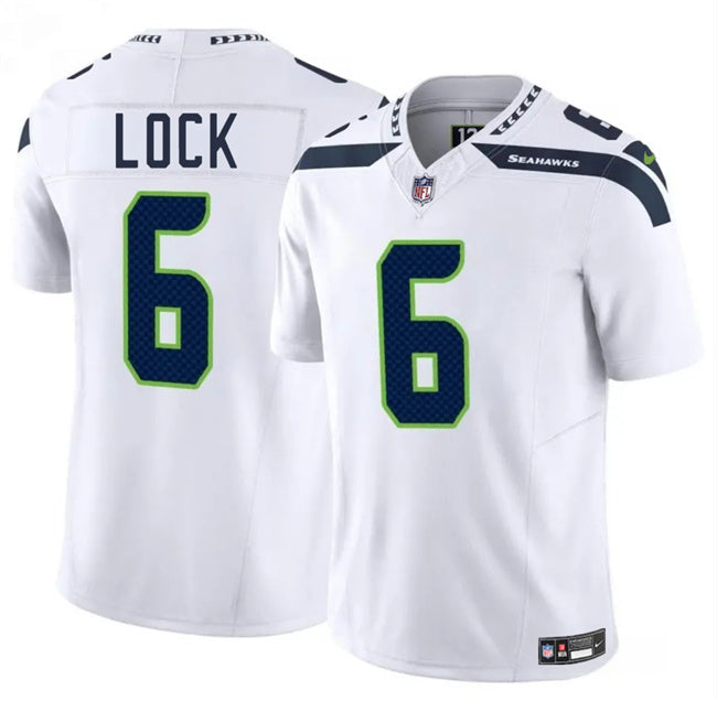 Mens Seattle Seahawks #6 Drew Lock White 2025 FUSE Vapor Limited Stitched Football Jersey