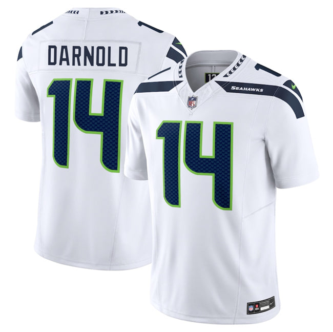 Mens Seattle Seahawks #14 Sam Darnold White 2024 FUSE Vapor Limited Stitched Football Jersey