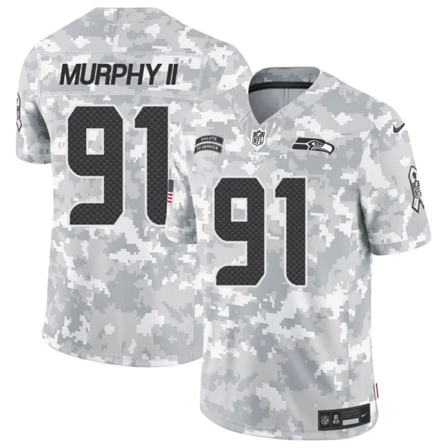 Mens Seattle Seahawks #91 Byron Murphy II 2024 FUSE Arctic Camo Salute to Service Limited Stitched Football Jersey