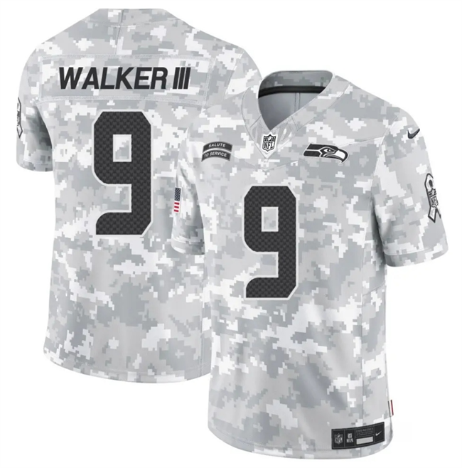 Mens Seattle Seahawks #9 Kenneth Walker III 2024 FUSE Arctic Camo Salute to Service Limited Stitched Football Jersey