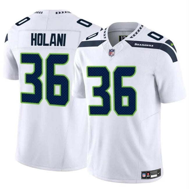 Mens Seattle Seahawks #36 George Holani White 2024 FUSE Vapor Limited Stitched Football Jersey