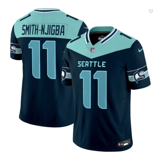 Mens Seattle Seahawks #11 Jaxon Smith-Njigba Navy Blue FUSE Seattle City Vapor Limited Stitched Football Jersey