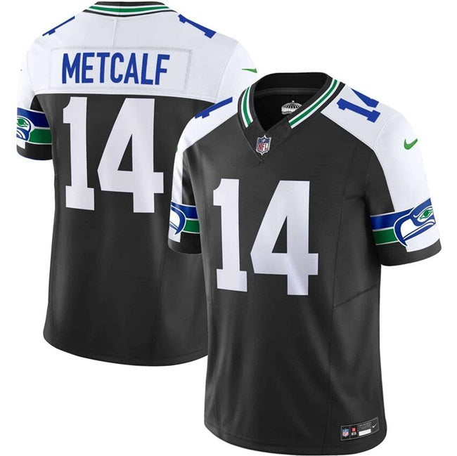 Mens Seattle Seahawks #14 DK Metcalf Black 2023 FUSE Vapor Throwback Limited Stitched Football Jersey