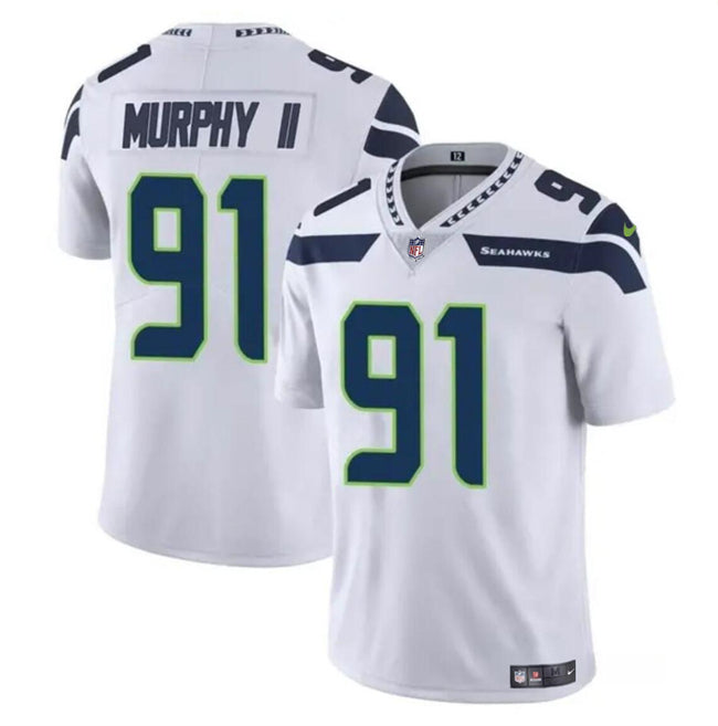 Mens Seattle Seahawks #91 Byron Murphy II White 2024 Draft Vapor Limited Stitched Football Jersey