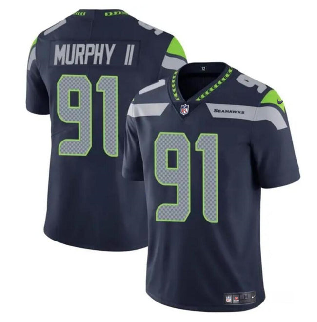 Mens Seattle Seahawks #91 Byron Murphy II Navy 2024 Draft Vapor Limited Stitched Football Jersey