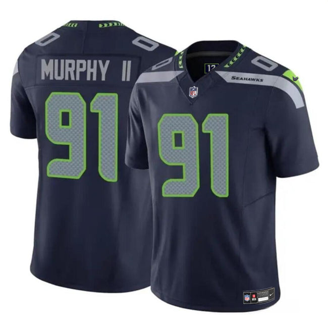 Mens Seattle Seahawks #91 Byron Murphy II Navy 2024 Draft FUSE Vapor Limited Stitched Football Jersey