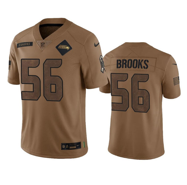 Mens Seattle Seahawks #56 Jordyn Brooks 2023 Brown Salute To Service Limited Stitched Football Jersey