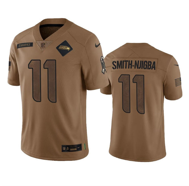 Mens Seattle Seahawks #11 Jaxon Smith-Njigba 2023 Brown Salute To Service Limited Stitched Football Jersey